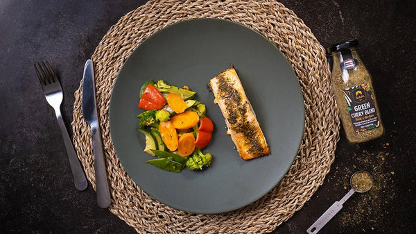 Thai green curry rubbed grilled salmon