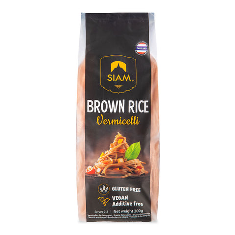 Bag of Siam Brown Rice Vermicelli on a white background