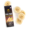 Siam Pad Thai rice noodles packaging with uncooked noodles on a white background